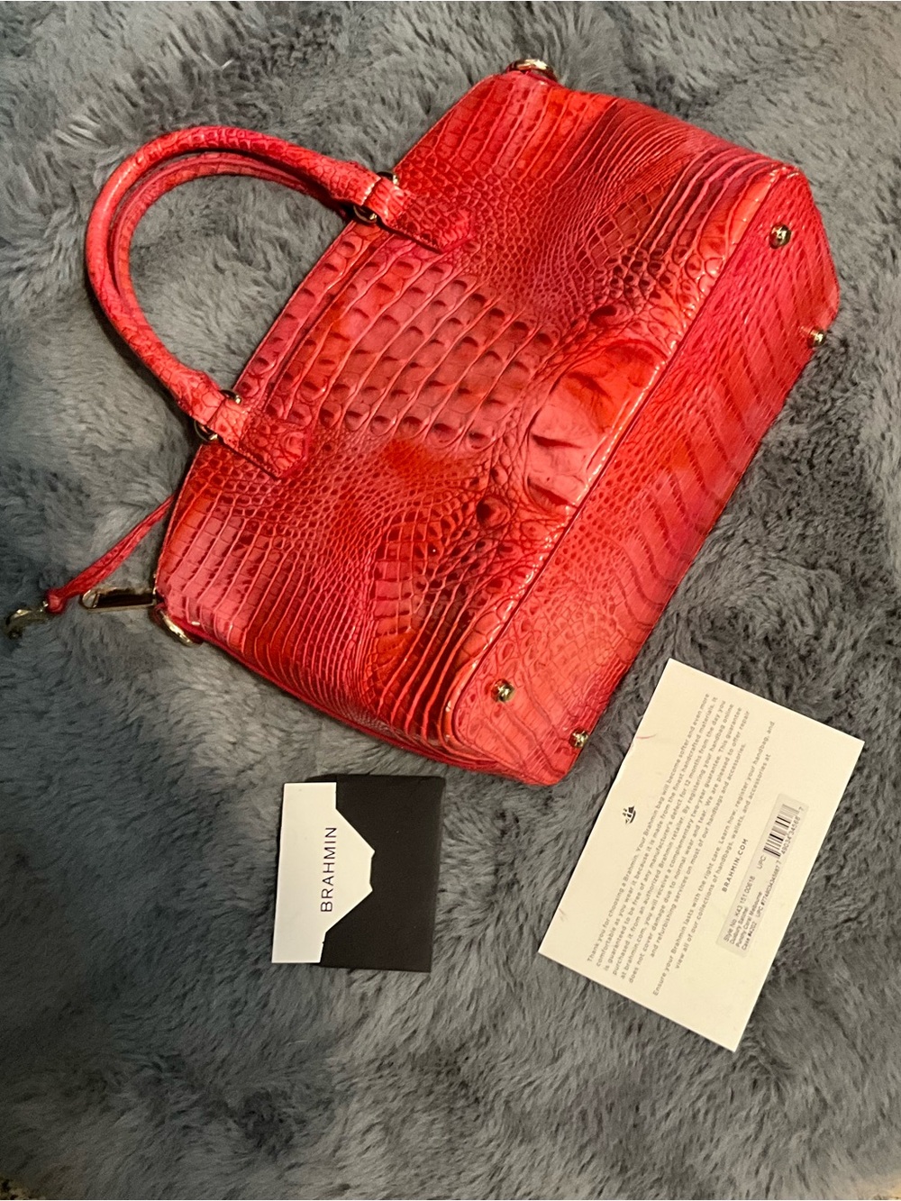 Brahmin Red Croc-Embossed Leather Satchel with Gold Hardware